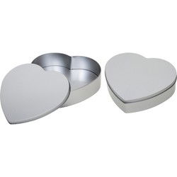 Hartje cadeau opbergblik/bewaarblik - 2x - 18 cm - Cadeauverpakking - Voorraadblikken