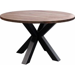 Boomstamtafel rond massief Acacia -- 130 cm - Bladdikte 4 cm - Matrixpoot