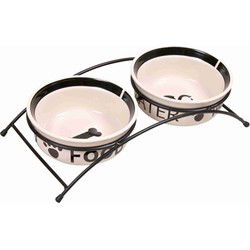 TRIXIE VOERBAK / DRINKBAK SET EAT ON YOUR FEET WIT / ZWART 2X600 ML 15 CM