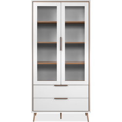 Hoog dressoir met 2 glazen deuren, 2 lades en 6 legplanken binnenin, 90 cm  ARONA