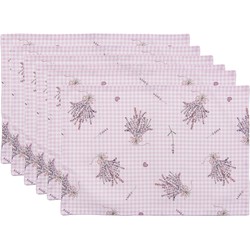 Clayre & Eef Placemats Set van 6  48x33 cm Paars Wit Katoen Rechthoek Lavendel Tafelmat