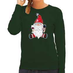 Bellatio Decorations foute kersttrui/sweater voor dames - karaoke gnoom - groen - kerstkabouter S - kerst truien