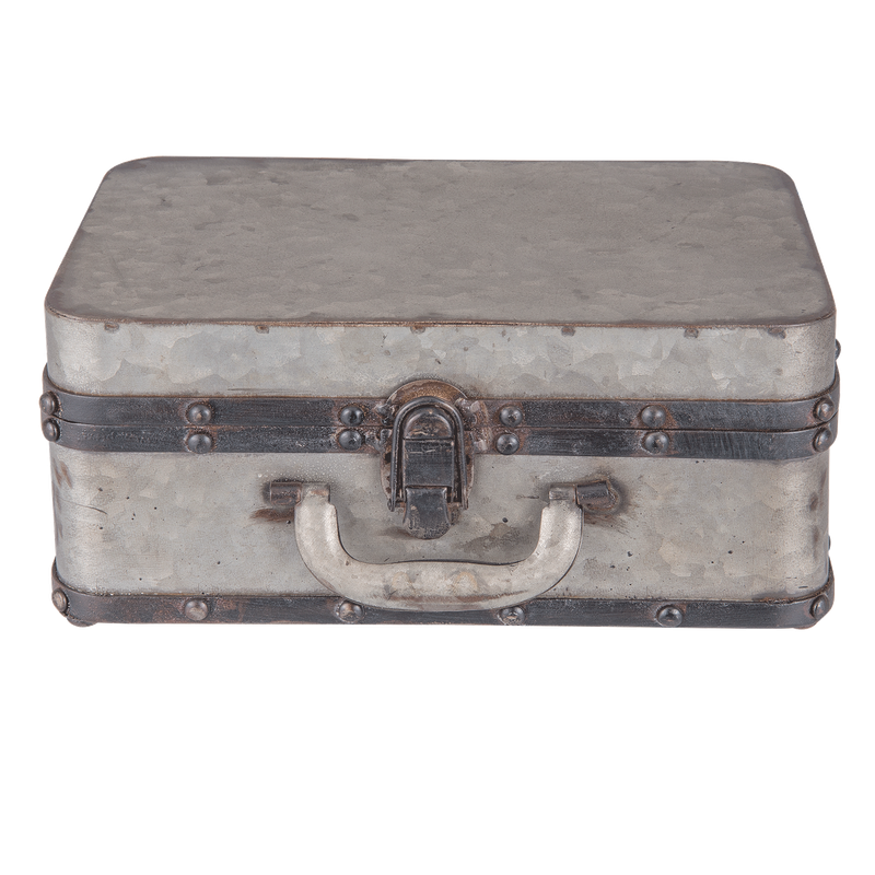 Clayre & Eef Clayre & Eef - decoratie koffer 29*20*13 cm - grijs - ijzer - rechthoekig - 6Y2550 - 