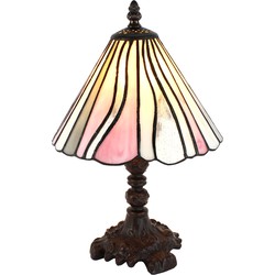 LumiLamp Tiffany Tafellamp  Ø 20x34 cm  Roze Beige Glas Kunststof Tiffany Bureaulamp