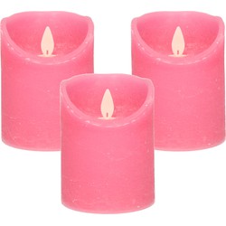 3x Fuchsia roze LED kaarsen / stompkaarsen met bewegende vlam 10 cm - LED kaarsen