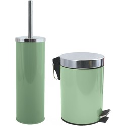 MSV Toiletborstel in houder/pedaalemmer set Napoli - metaal - groen - Badkameraccessoireset