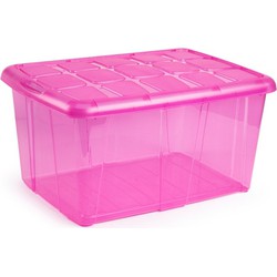 Plasticforte opslagbak organizers met deksel - roze - 60 liter - Opbergbox