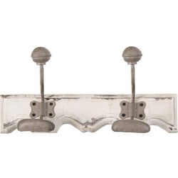 Clayre & Eef Wandkapstok 2 Haken 23x6x10 cm Wit Hout Metaal