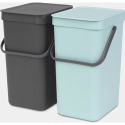 Sort & Go Built-in Bin, 2 x 12 litre - Mint / Grey