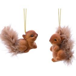 2x Kerst hangdecoratie bruin eekhoorntje 6 cm - Kersthangers