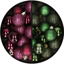 34x stuks kunststof kerstballen aubergine paars en donkergroen 3 cm - Kerstbal