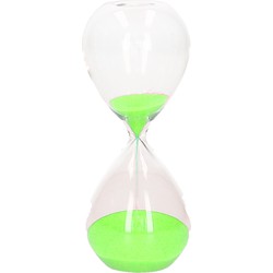 Zandloper cilinder Timer - decoratie of tijdsmeting - 5 minuten groen zand - H12 cm - glas - Zandlopers