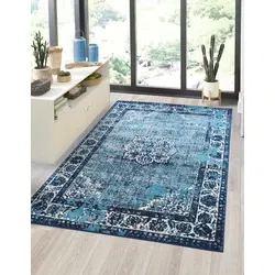 Sarande Vintage Blauw vloerkleed - Medaillon - 80 X 300 CM