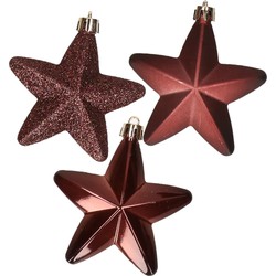 Kerstornamenten kunststof sterren 6x st bruin 7 cm - Kersthangers