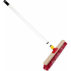 Houten harde straatbezem/buitenbezem rood elaston 50 cm met metalen telescoopsteel wit 80 - 130 cm - Bezem