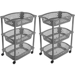 2x stuks keuken opberg trolleys/roltafels met 3 manden 62 cm donkergrijs - Opberg trolley