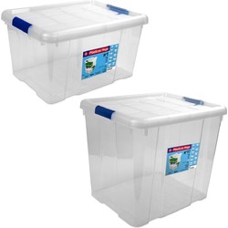 4x Opbergboxen/opbergdozen met deksel 16 en 35 liter kunststof transparant/blauw - Opbergbox