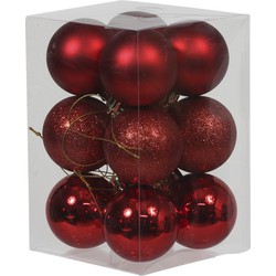 Othmar Decorations Kerstballen - 12x st - rood - D6 cm - kunststof - Kerstbal