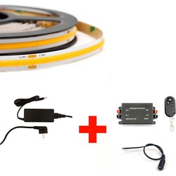 Groenovatie LED COB Strip Set, 5 Meter, 5 Watt/meter, Warm Wit, Met Adapter & Draadloze Dimmer