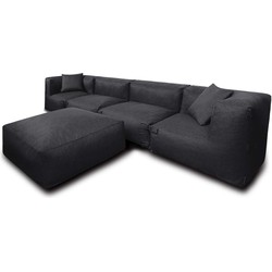 Feel Furniture - Binnen & Buiten bank - Odin - 4 Persoonsbank - Zwart - Met Hocker