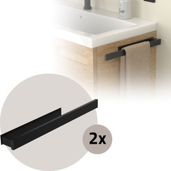 Set van 2 handdoekhouders om te lijmen zonder boren met 3 zelfklevende pads 39 cm zwart staal ML design