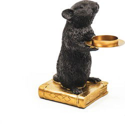 Candle holder - Mouse - Polyresin - Black - 8x10x17cm