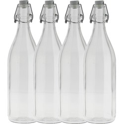 5x Stuks glazen fles transparant met beugeldop 1000 ml - Drinkflessen
