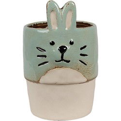 Clayre & Eef Bloempot Ø 11x17 cm Groen Beige Keramiek Konijn