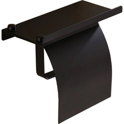 QUVIO Toiletrolhouder met telefoon plank staal - Zwart