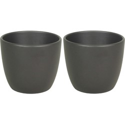 Floran Plantenpot - 2x - antraciet grijs - mat - keramiek - 19 x 17 cm - Plantenpotten