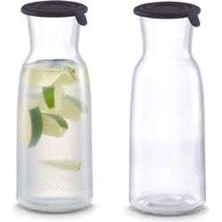 Glazen karaffen - 4x - met siliconen deksel - 700 ml - D8 x H21 cm - Karaffen
