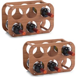2x Houten wijnflesrek/wijnrekken compact voor 6 flessen 38 cm - Wijnrekken