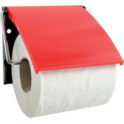 MSV Toiletrolhouder wand/muur - kunststof/metaal met kunststof afdekklepje - rood - Toiletrolhouders