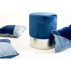 Dutch Decor MARIAN - Poef rond 36x36 cm - blauw - zilver - Hoogte 44 cm - velvet - Dutch Decor