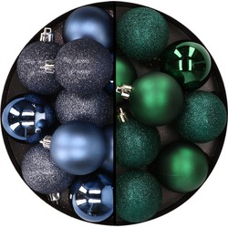 24x stuks kunststof kerstballen mix van donkerblauw en donkergroen 6 cm - Kerstbal