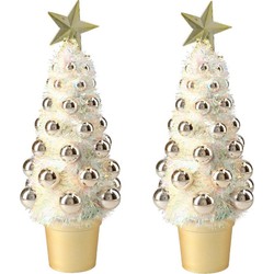 2x stuks complete mini kunst kerstboompje/kunstboompje goud met kerstballen 29 cm - Kunstkerstboom