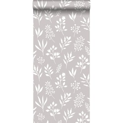 ESTAhome behang bloemmotief in Scandinavische stijl warm grijs en wit