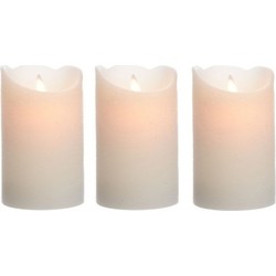 3x Creme witte stompkaarsen met led-licht 12 cm - LED kaarsen