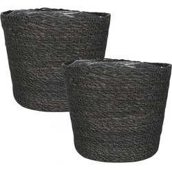 Set van 3x stuks plantenpot/bloempot van jute/zeegras diameter 15 cm en hoogte 12 cm grijs - Plantenpotten