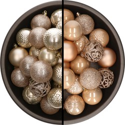 Kunststof kerstballen 74x stuks champagne en lichtbruin 6 cm - Kerstbal