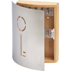 Zeller Sleutelkastje - bamboehout/ RVS - 8 haakjes - 22 x 25 cm - Sleutelkastjes