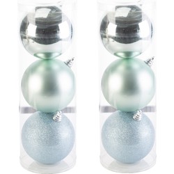 6x stuks grote kunststof kerstballen mintgroen 15 cm mat/glans/glitter - Kerstbal