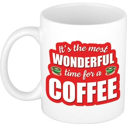 Grappige Kerst cadeau mok - its the most wonderful time for a coffee - wit - Bekers