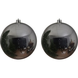 2x Grote raam/deur/kerstboom decoratie zilveren kerstballen 14 cm glans - Kerstbal