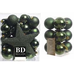 Kerstversiering kunststof kerstballen met piek donkergroen 5-6-8 cm pakket van 45x stuks - Kerstbal