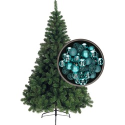 Bellatio Decorations kunst kerstboom 120 cm met kerstballen turquoise blauw - Kunstkerstboom