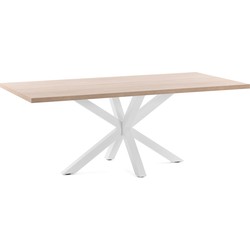 Kave Home - Argo tafel afgewerkt in naturel melamine en stalen poten met witte afwerking 160 x 100 cm