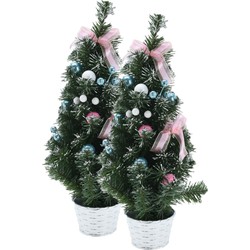 2x stuks kunstbomen/kunst kerstbomen inclusief kerstversiering 50 cm kerstversiering - Kunstkerstboom