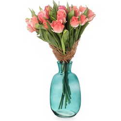 Giftdecor Bloemenvaas Crystal - luxe deco glas - blauw transparant - D21 x H36 cm - ovale bol vaas - Vazen