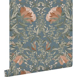 ESTAhome behang vintage bloemen in art nouveau stijl vergrijsd blauw - 0.53 x 10.05 m - 139643